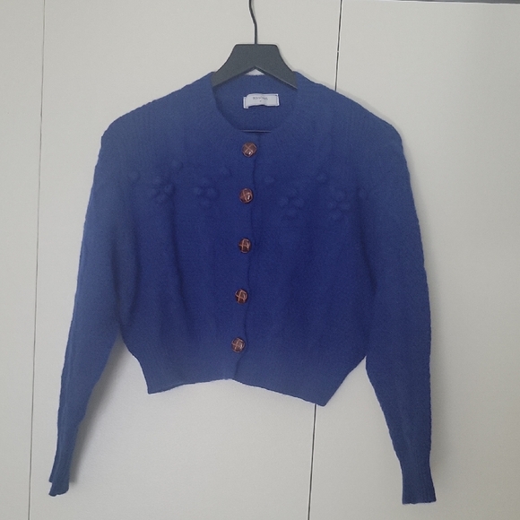 Blue Button-Up Cropped Sweater - Picture 1 of 6